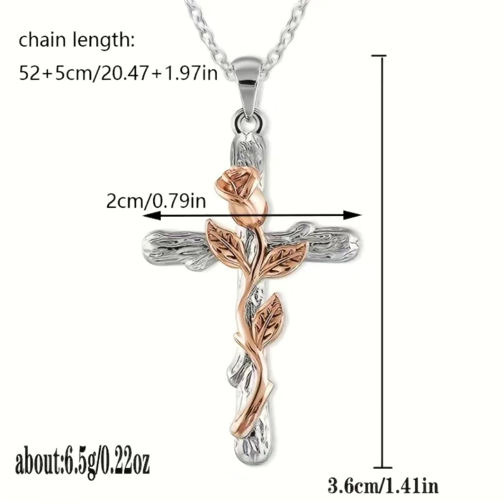 NEW Rose Cross Necklace Silver Tone